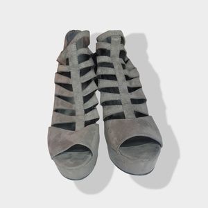 G by Guess Grey Gladiator Zip Up Sandals Heels Stilettos Booties Sz 10 M